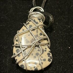 Dalmatian Cream & Black Silver Wrapped Exclusive Handmade Necklace